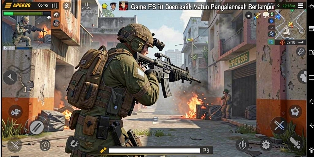 Screenshot gameplay APEK88 yang menampilkan pertarungan FPS yang mendebarkan.