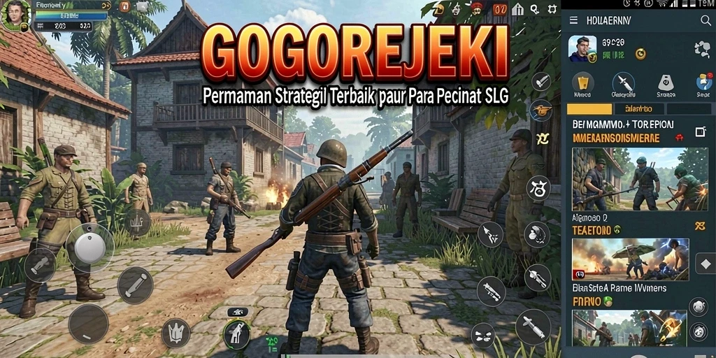 Screenshot gameplay GOGOREJEKI menampilkan pertempuran strategis dan pembangunan kerajaan.