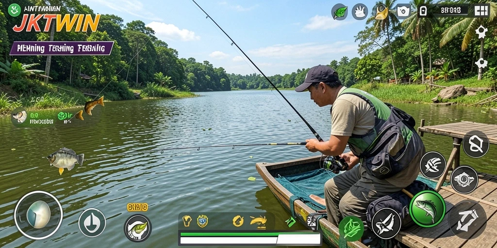 Screenshot gameplay JKTWIN menampilkan aksi memancing yang seru dan realistis.