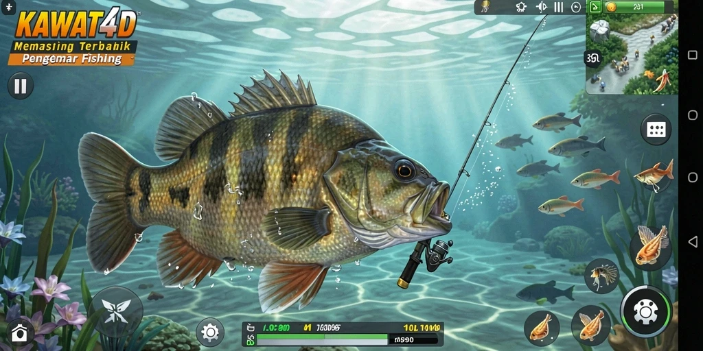 Tangkapan ikan di KAWAT4D dengan latar belakang pantai yang indah.