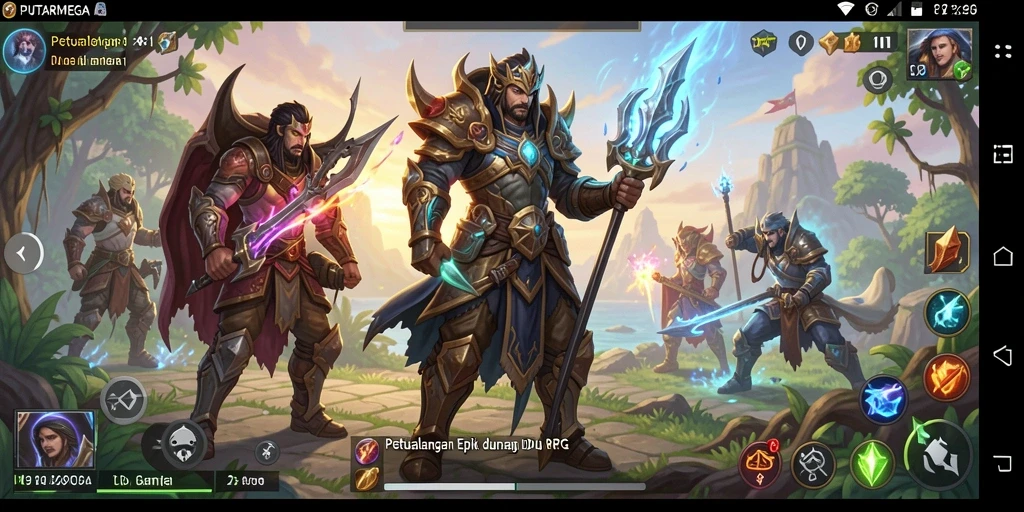 Screenshot gameplay PUTARMEGA menampilkan pertarungan epik dalam dunia RPG.